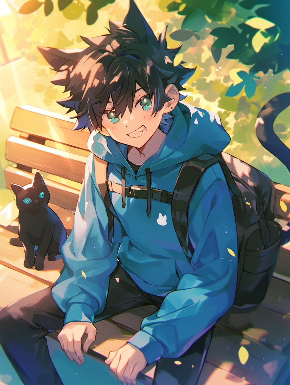 ねこと猫とベンチ