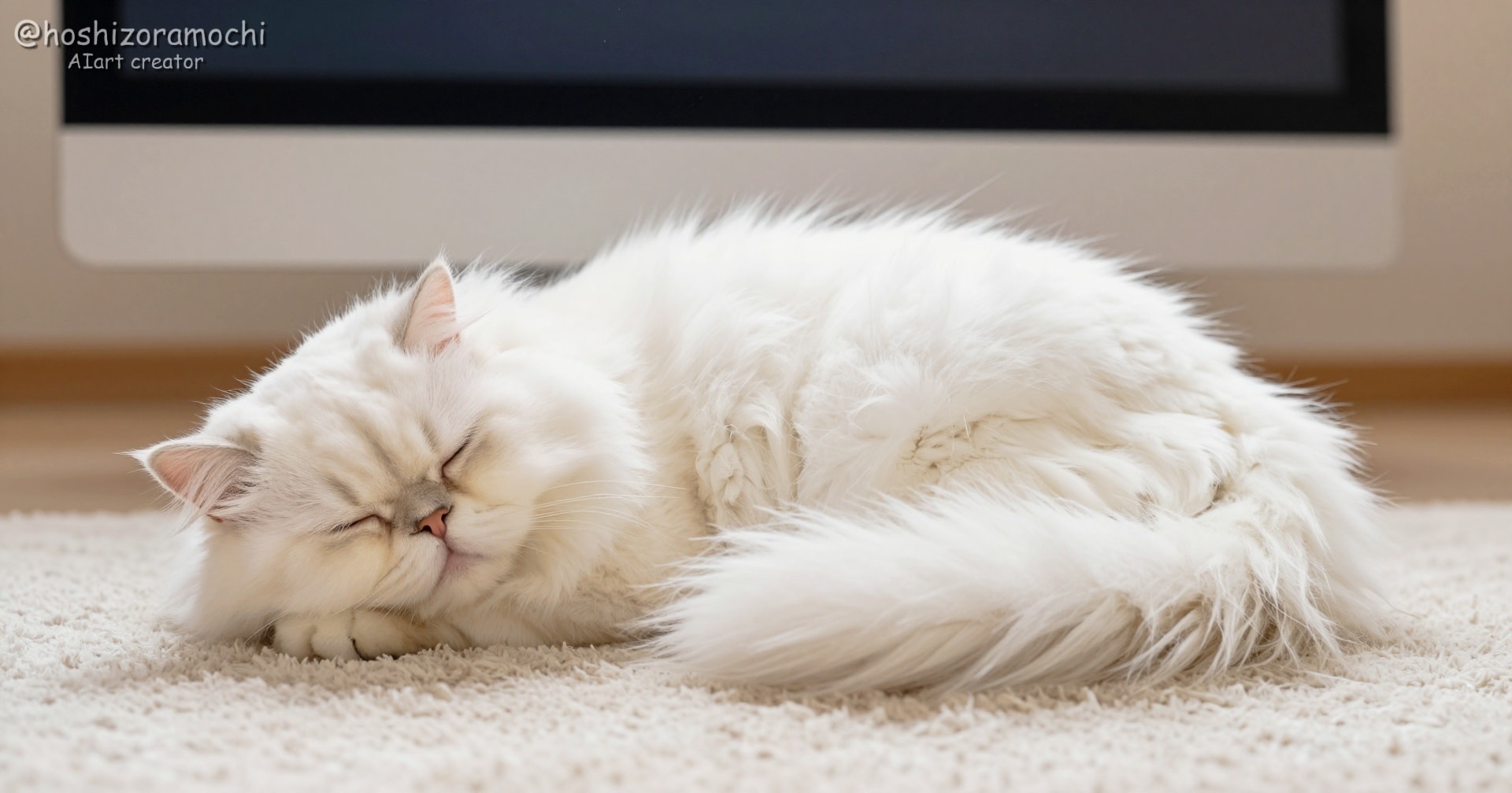お仕事中の飼い主さんを見守りながらウトウト…💤 モフモフ白猫の幸せお昼寝タイム