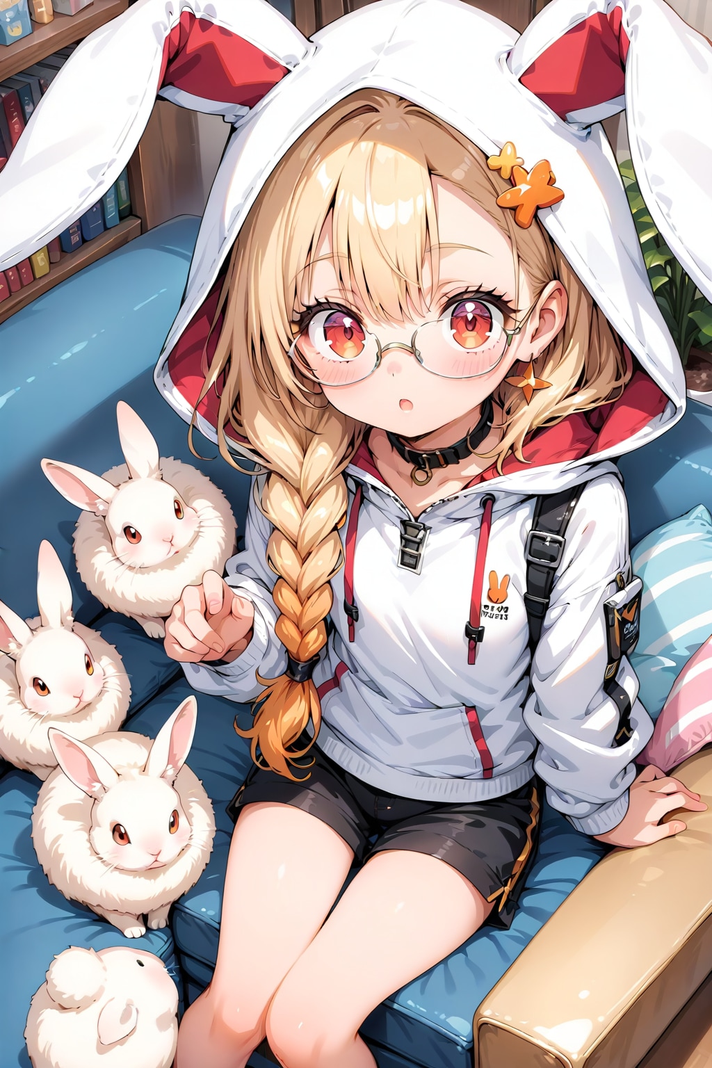 うさぎはメガネ越しに見つめる