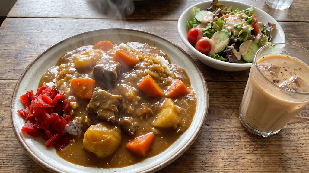 摩訶不思議食堂のカレーライスセット福神漬け付き