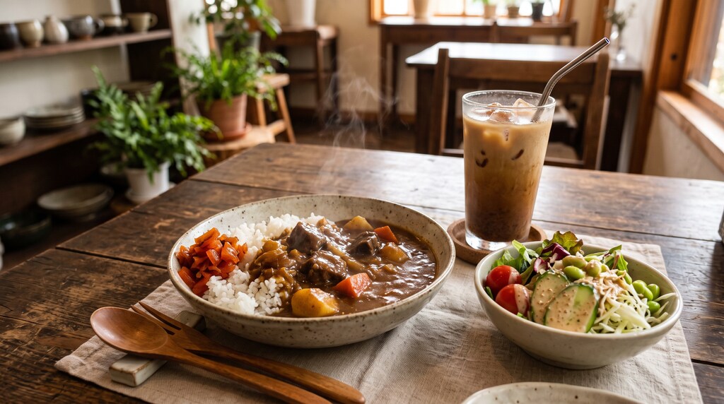 摩訶不思議食堂のカレーライスセット福神漬け付き