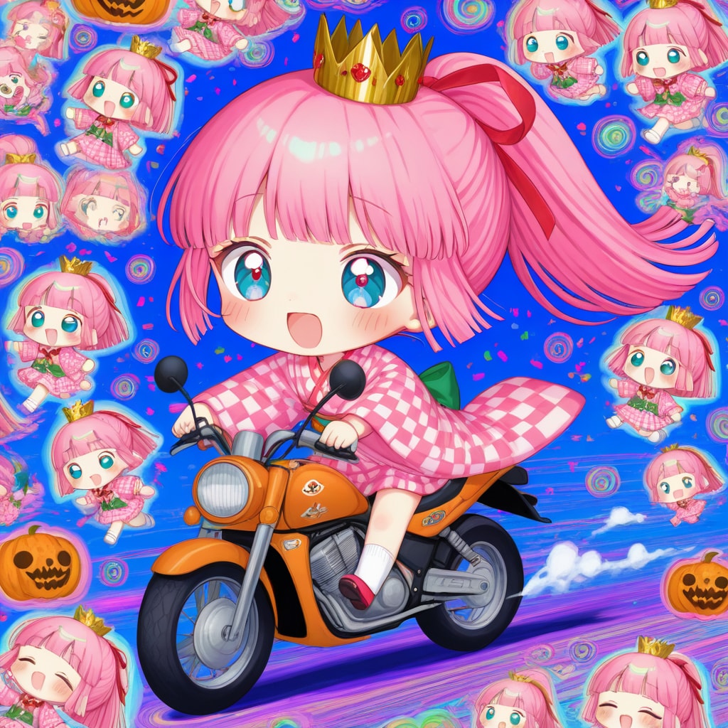 バイクに乗るピンク髪ちゃん