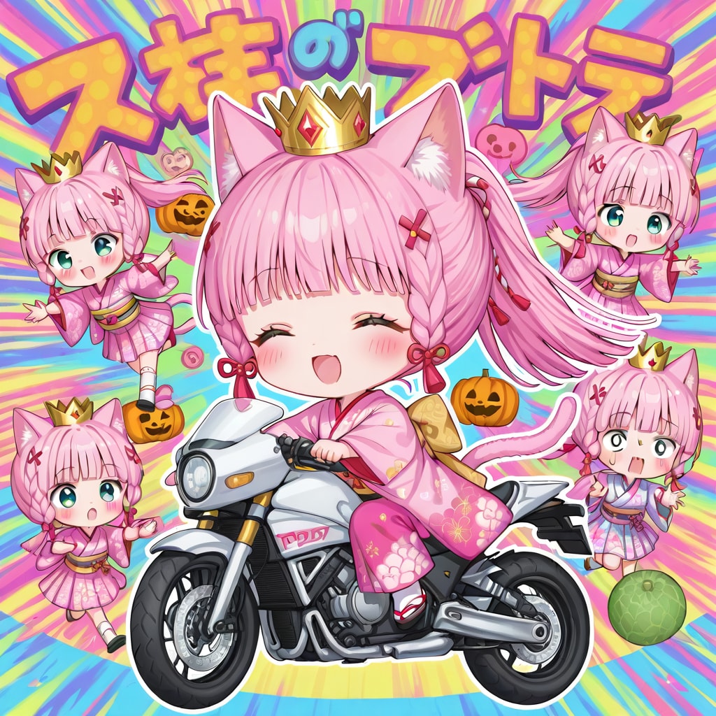 バイクに乗るピンク髪ちゃん