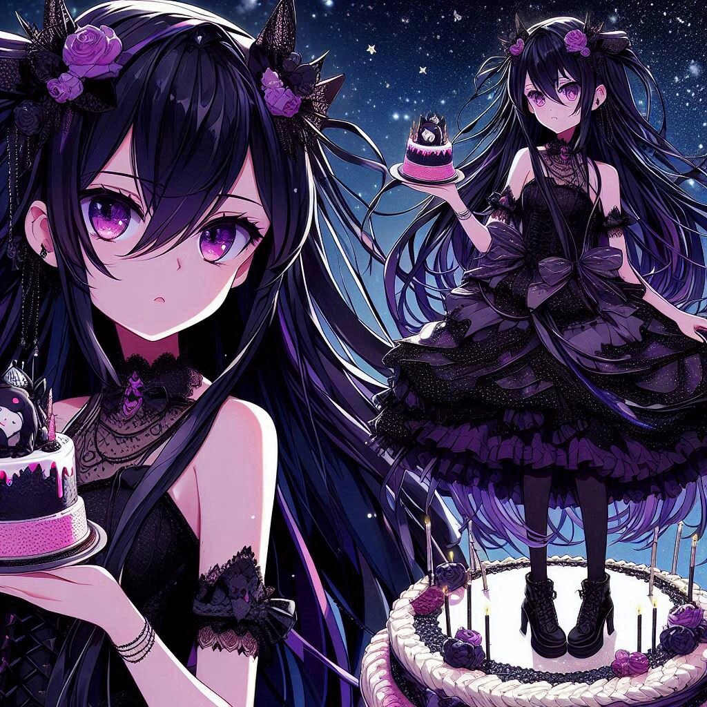 黒髪ツーサイドアップで、黒ゴスロリなうちの子と、ケーキ★その1-2(10枚)