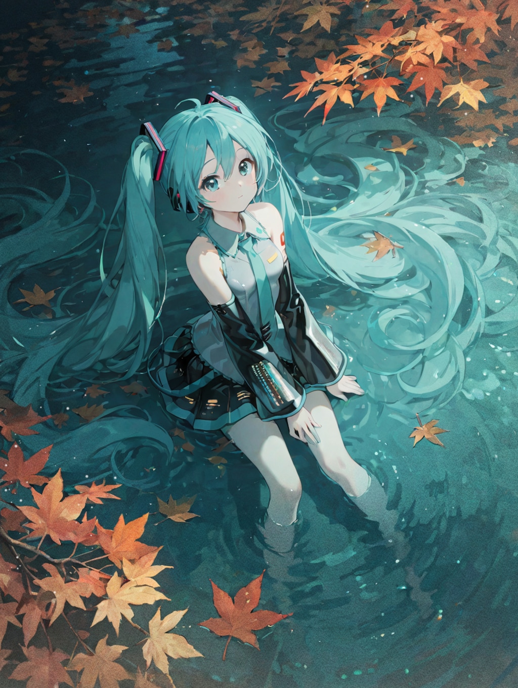 紅葉の水面から