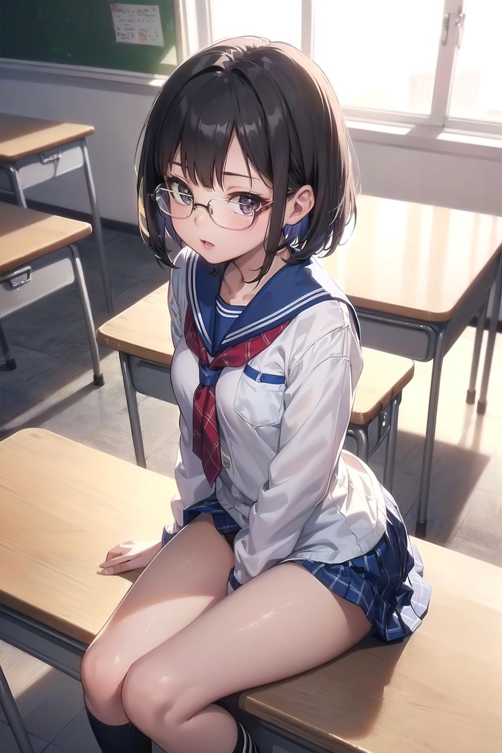 メガネ女子高生 | の人気AIイラスト・グラビア