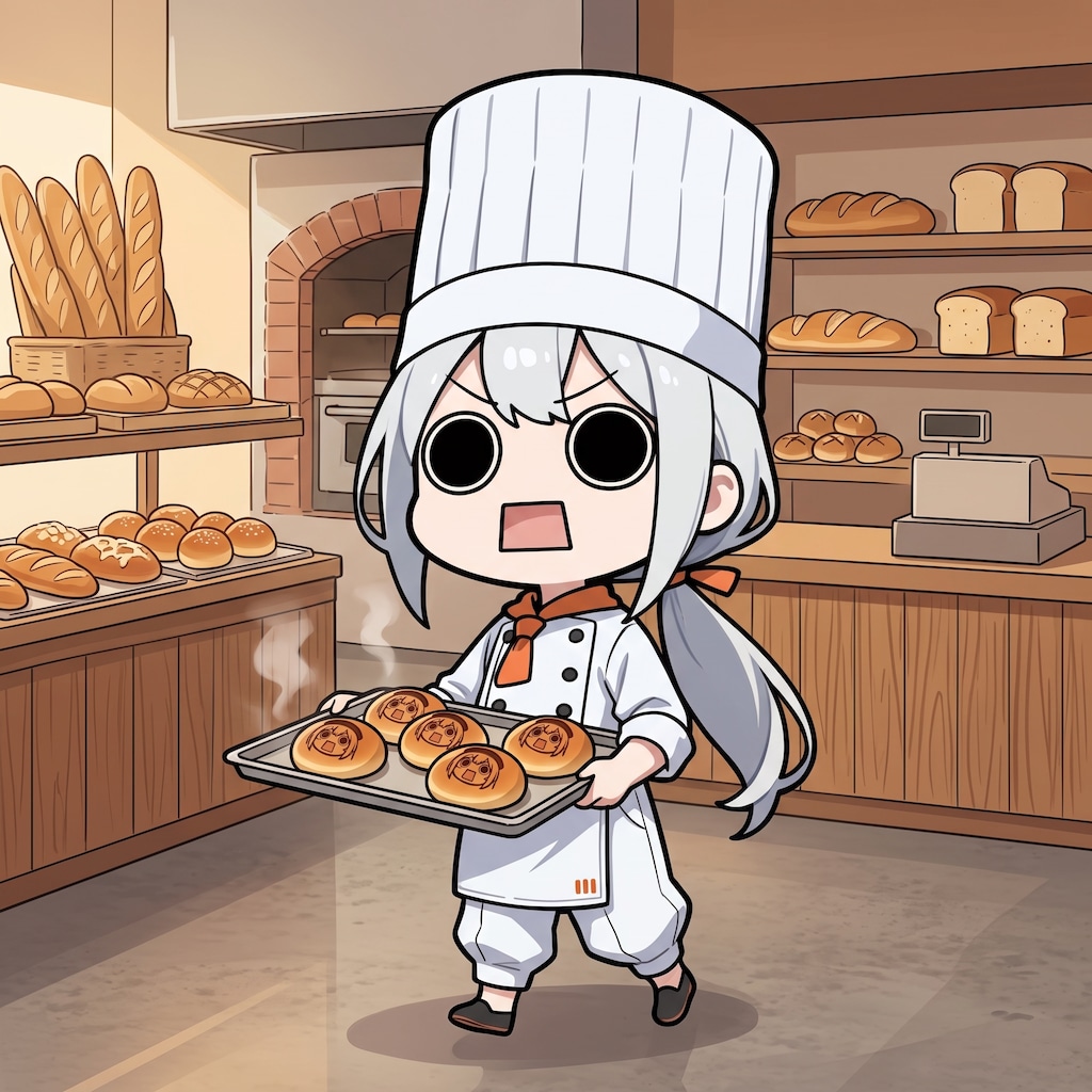 焼き立てえらいこっちゃパンを運ぶえらいこっちゃ嬢