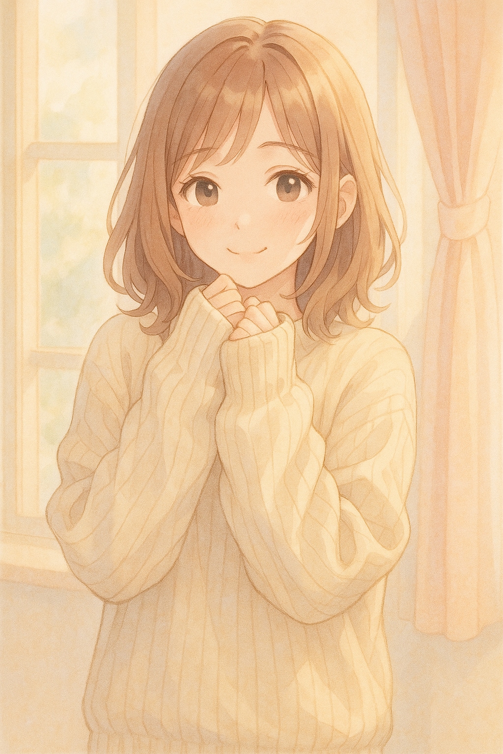 萌え袖ニットの女の子