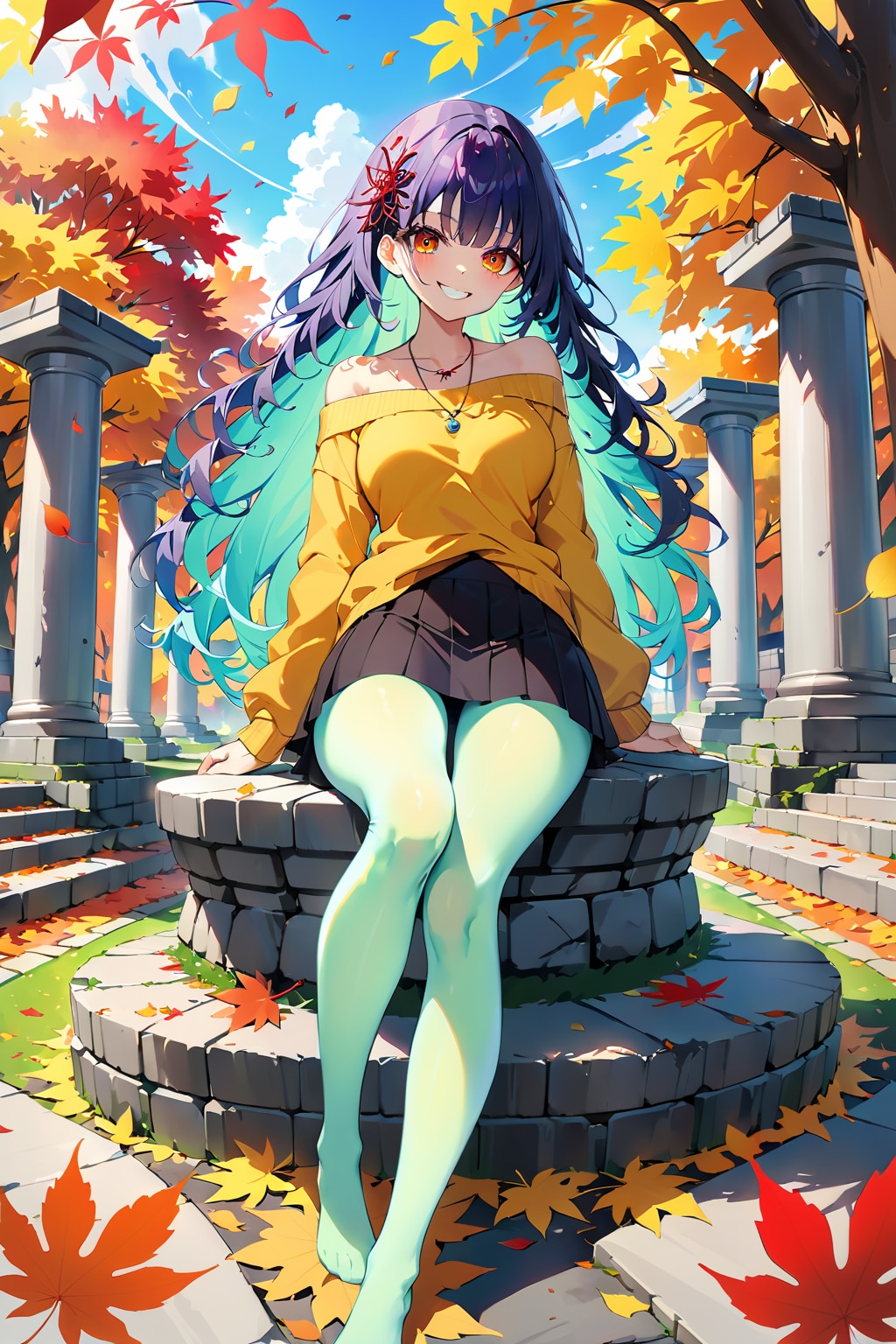 紅葉狩りのオフショルちゃん