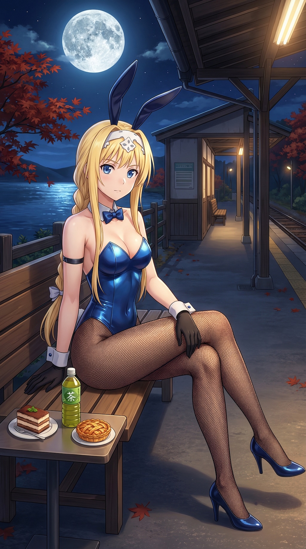 バニーガール衣装のアリスと湖畔の駅で