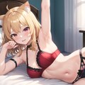 ベッドの上でセクシーポーズで誘惑している金髪猫耳の女の子！ 5枚目