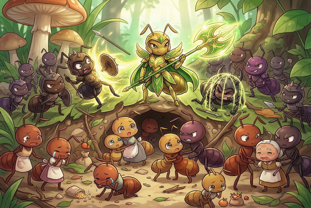 侵略者に立ち向かうヒーロー蟻