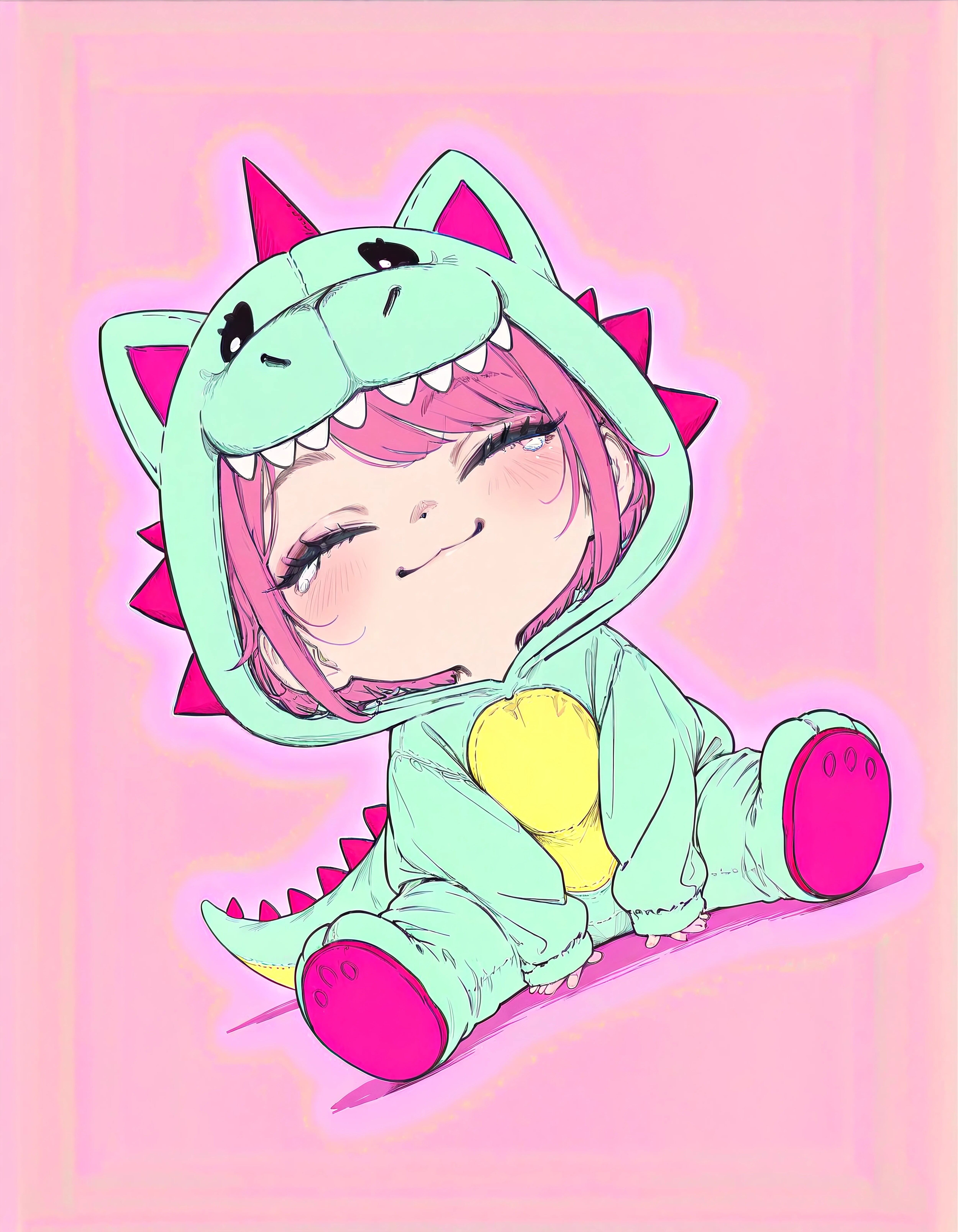 Neon Dino Delight | の人気AIイラスト・グラビア