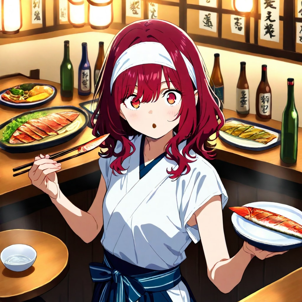 さんまの刺身を食べる女の子