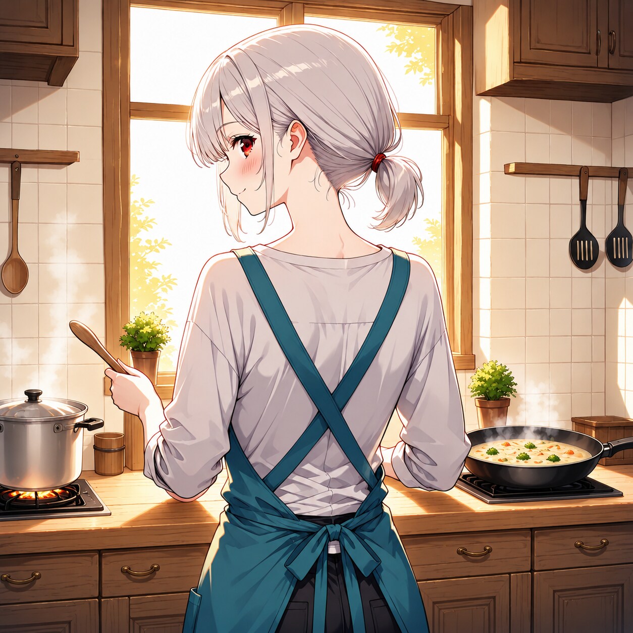 料理中の後ろ姿