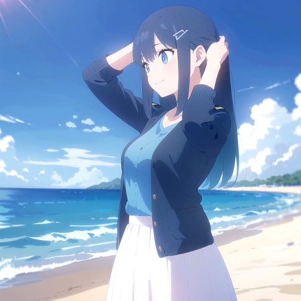 海風にゆれる青髪ちゃん | の人気AIイラスト・グラビア