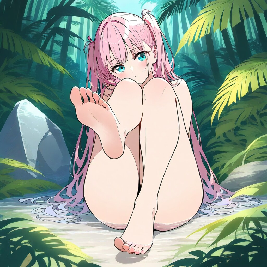 密林の裸足ガール