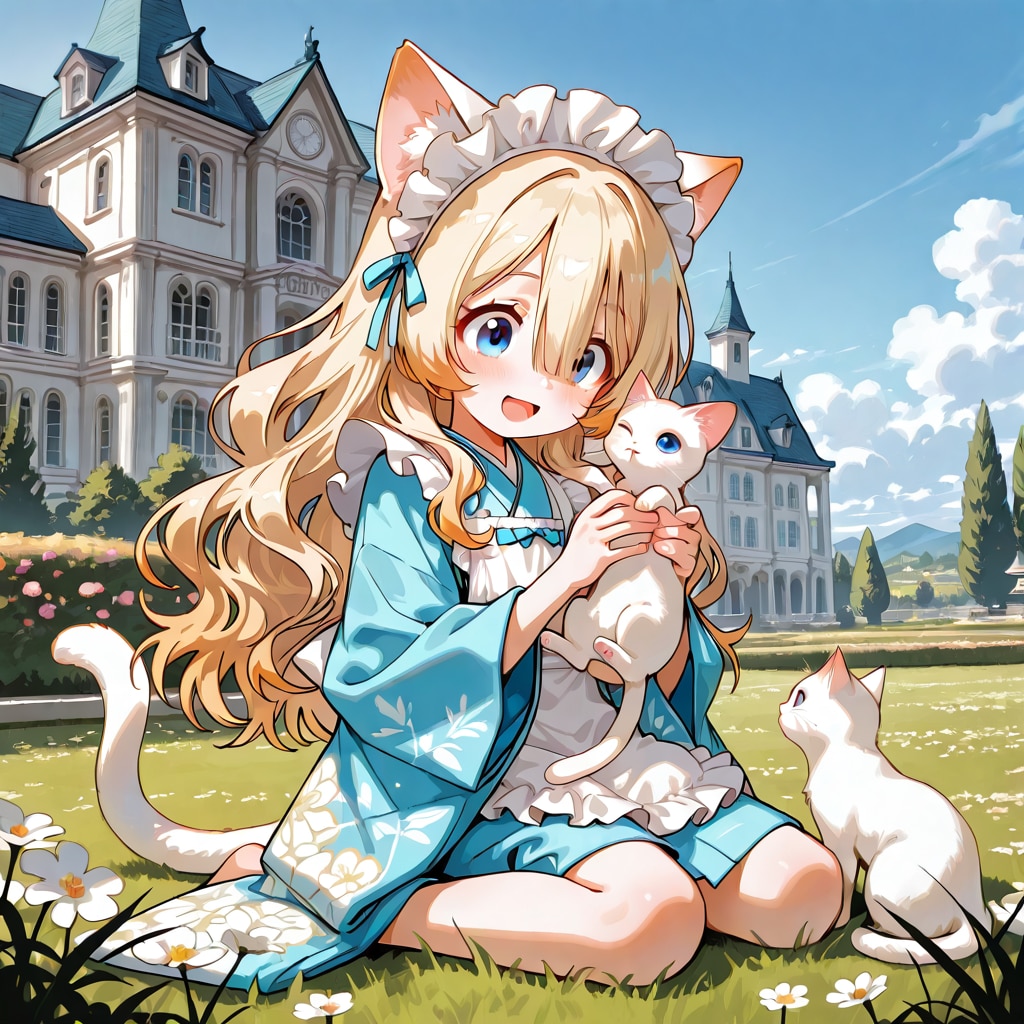 子猫と戯れる猫娘　カレン | の人気AIイラスト・グラビア