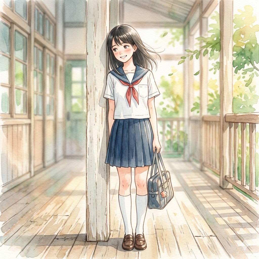 もたれる少女