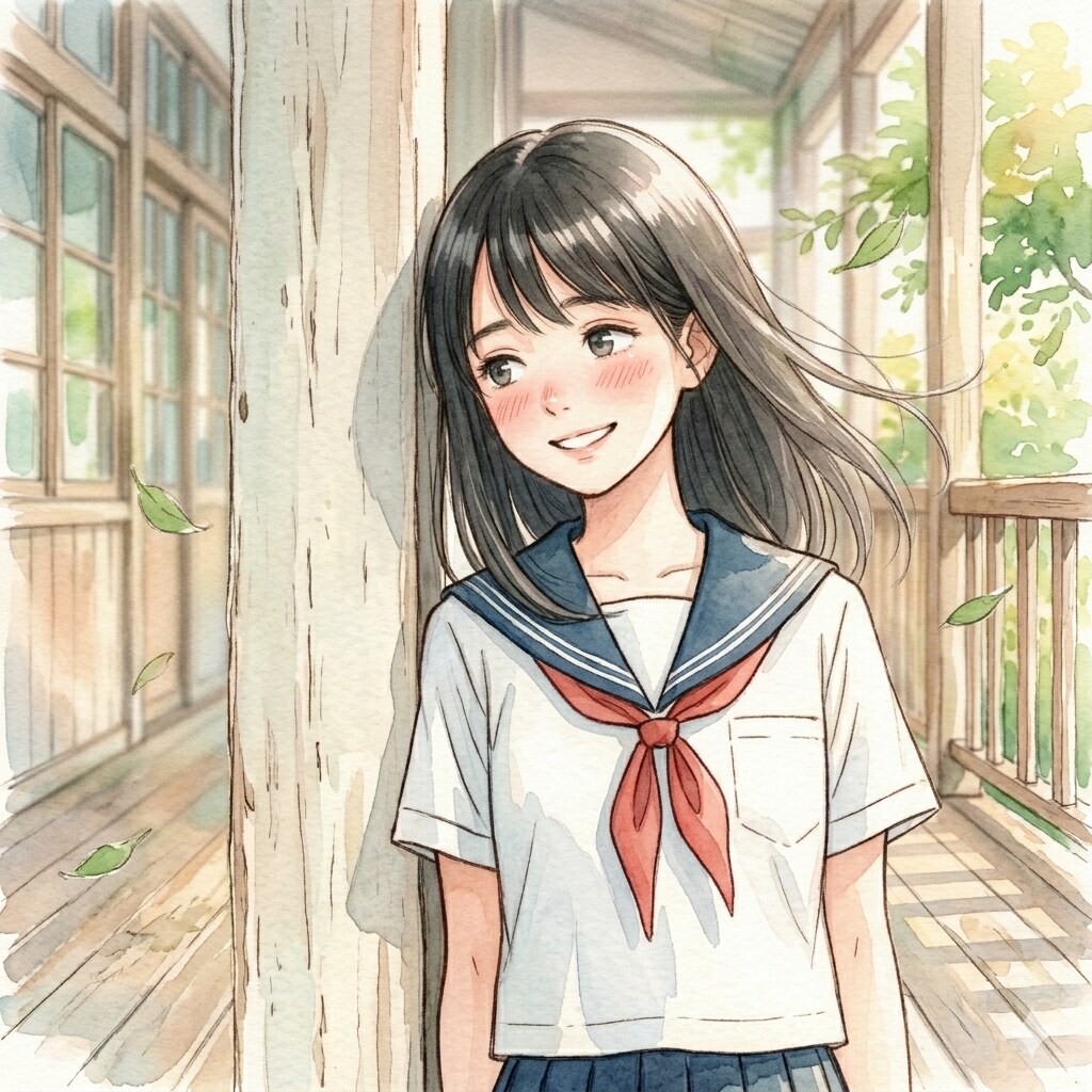 もたれる少女