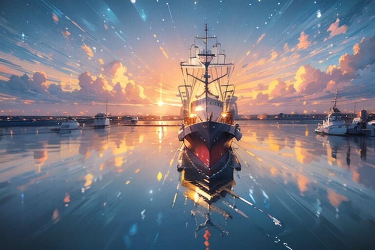 軍艦と夕暮れ