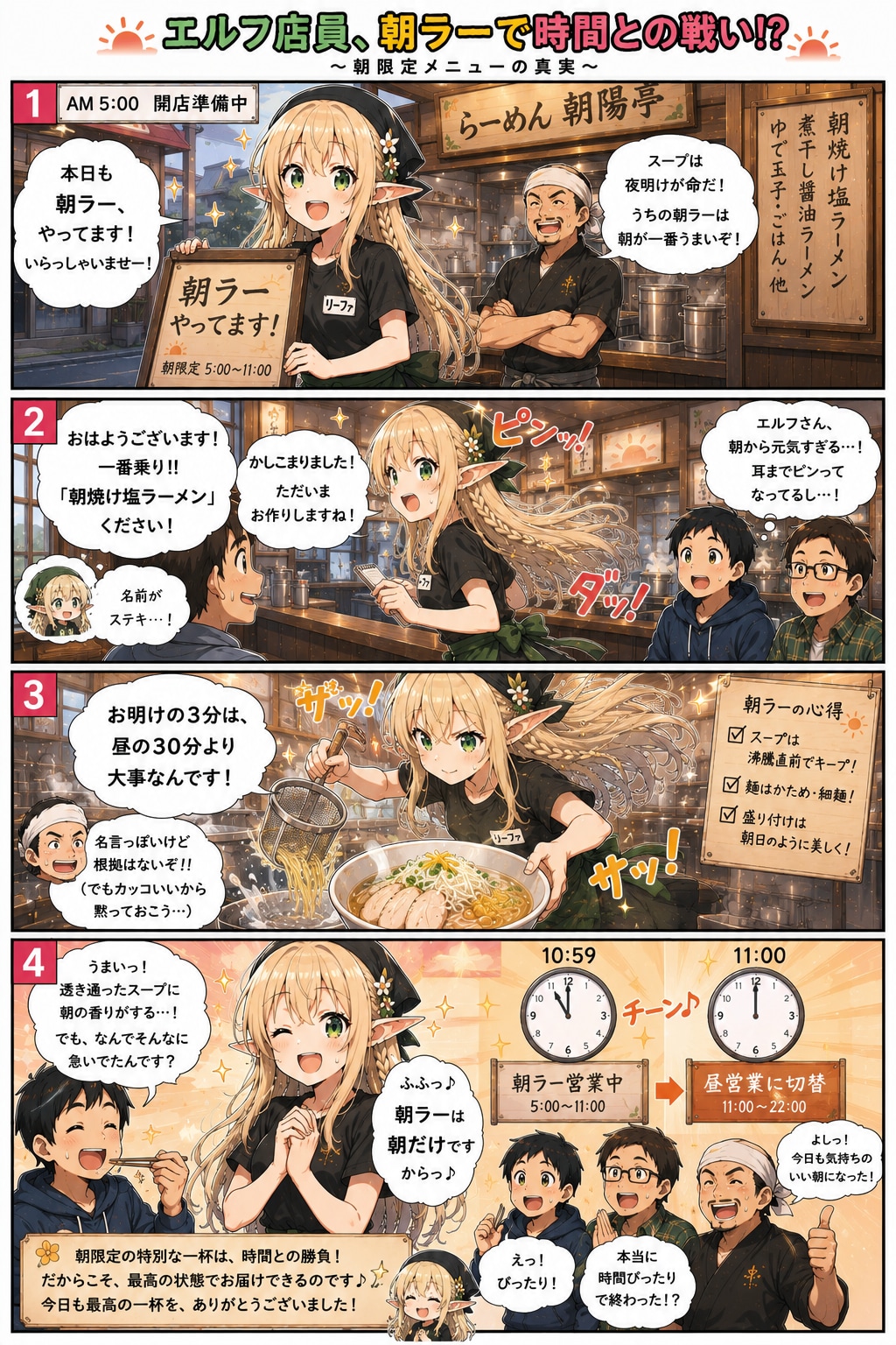 ラーメ屋で働くエルフの女の子