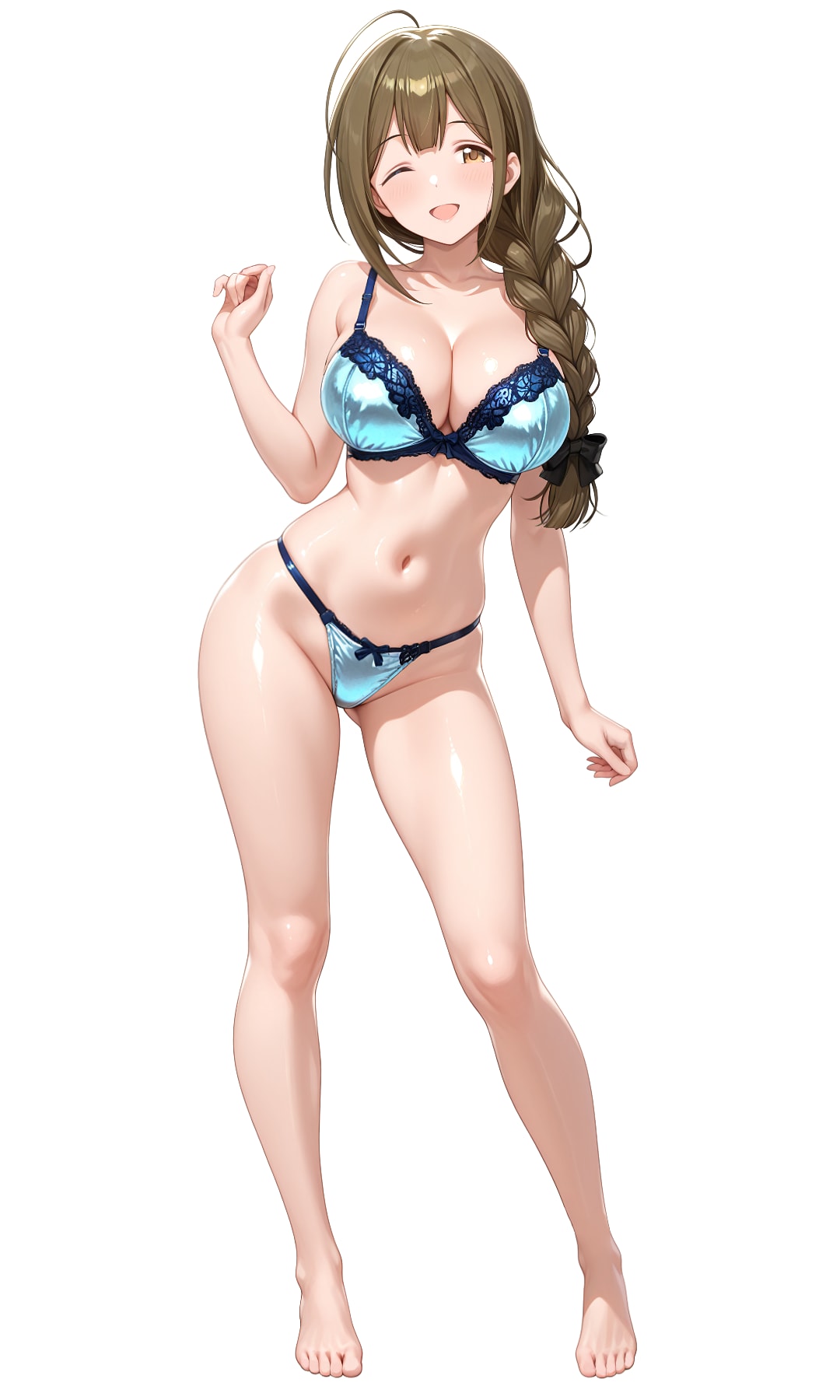 千雪のエッチな下着姿でウインク