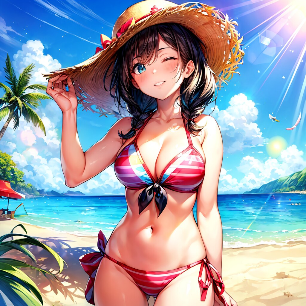 真夏の太陽と女の子