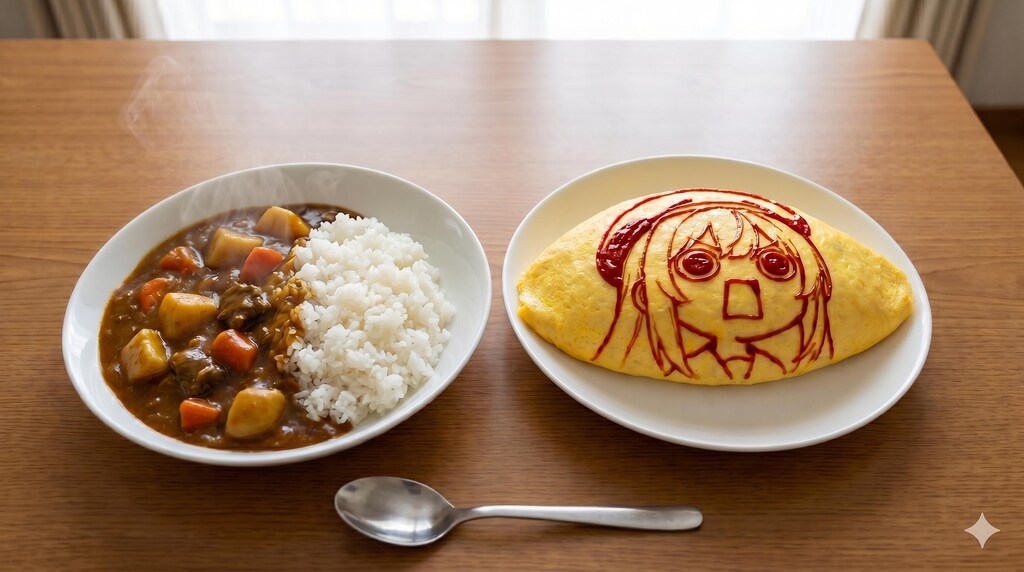 摩訶不思議食堂のえらいこっちゃオムライスとカレーライスのセット