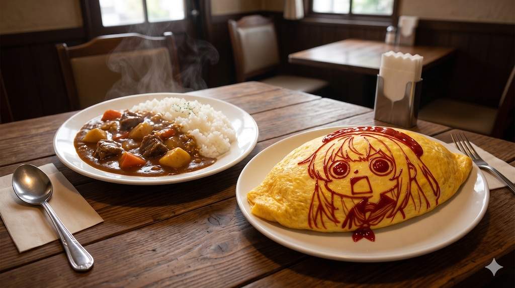 摩訶不思議食堂のえらいこっちゃオムライスとカレーライスのセット