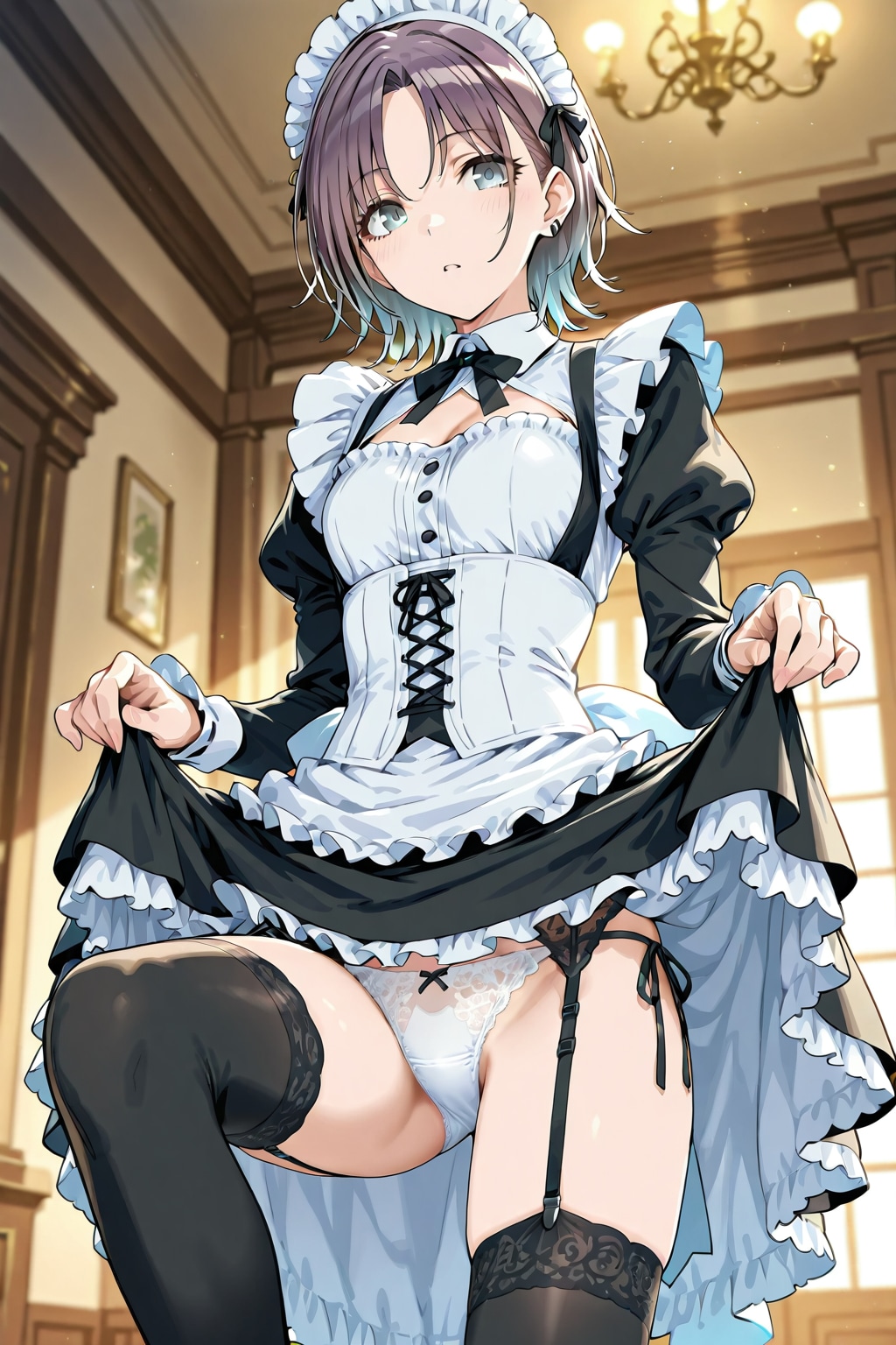 定番のポーズだけと・・・ほら・・・片脚を上げたから、中まで見えるかな。