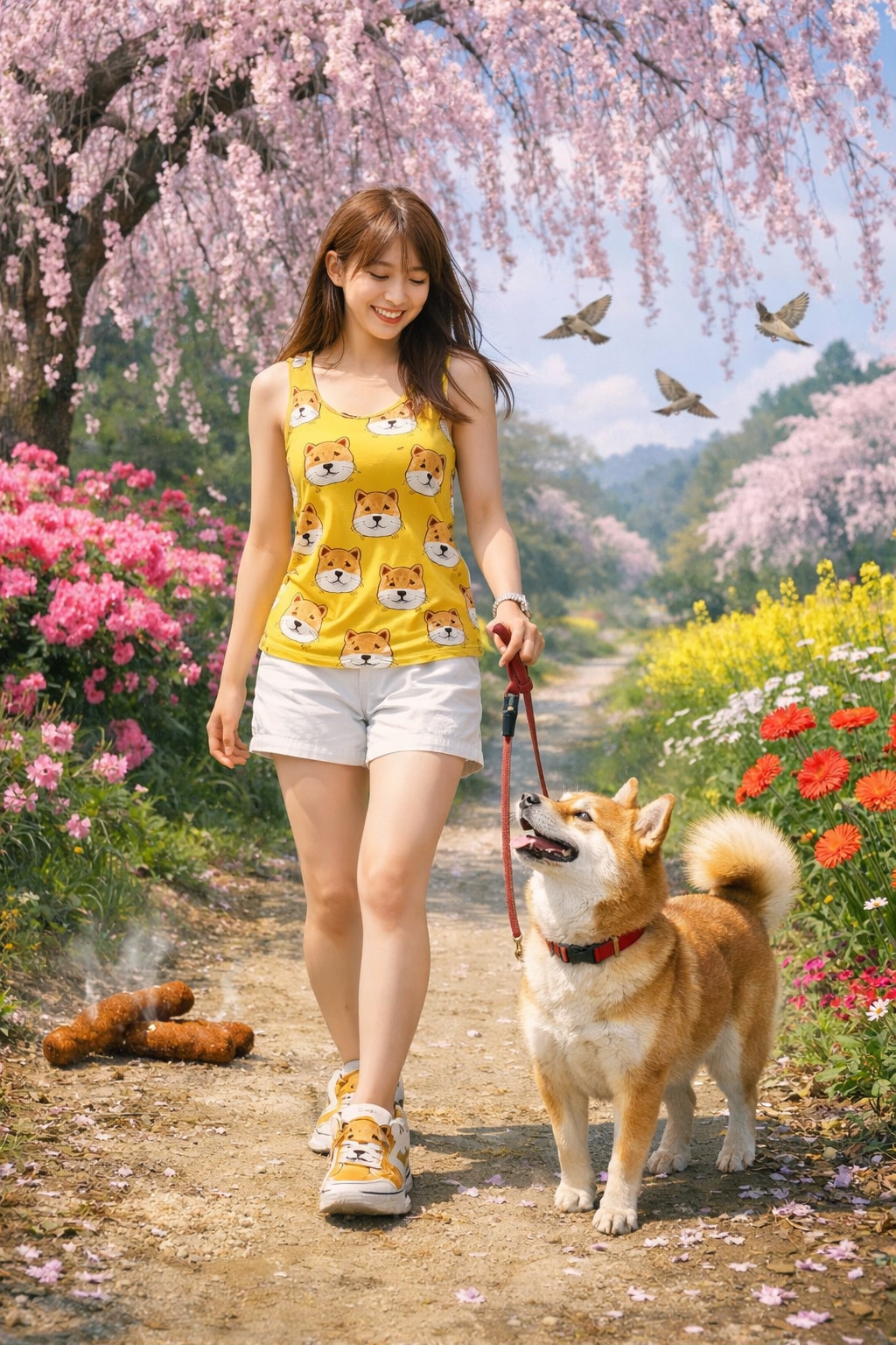 柴犬を散歩する人