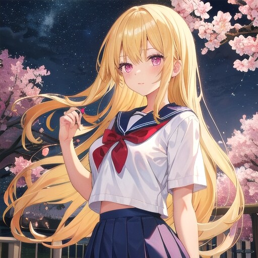 夜桜と女子高生