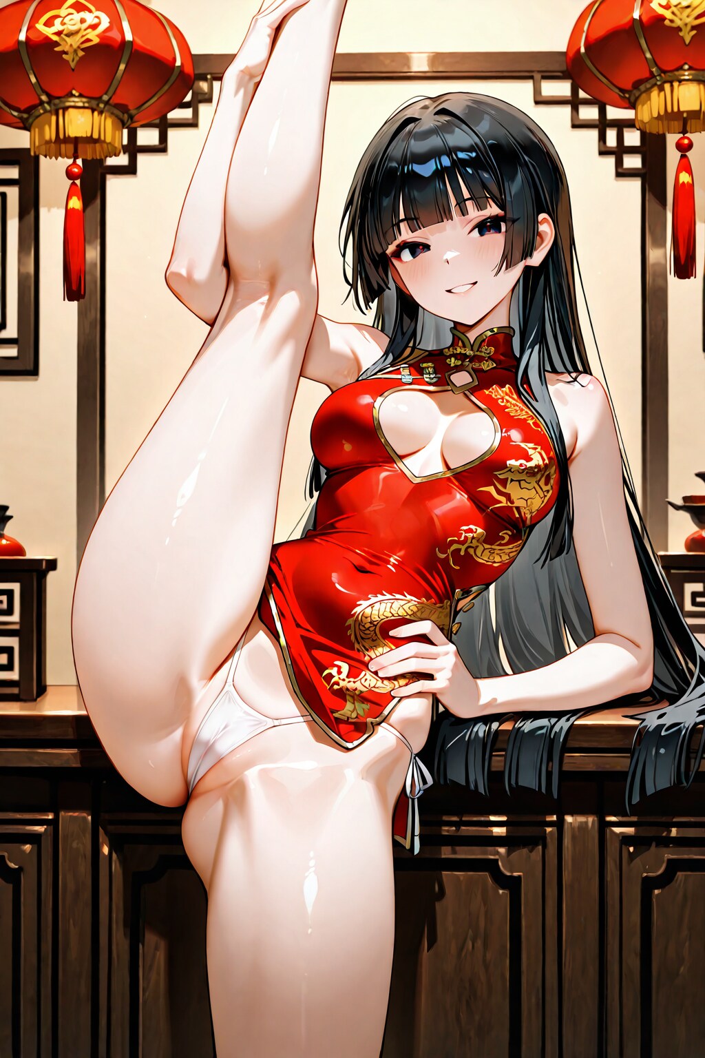 グラビア撮影風チャイナドレス