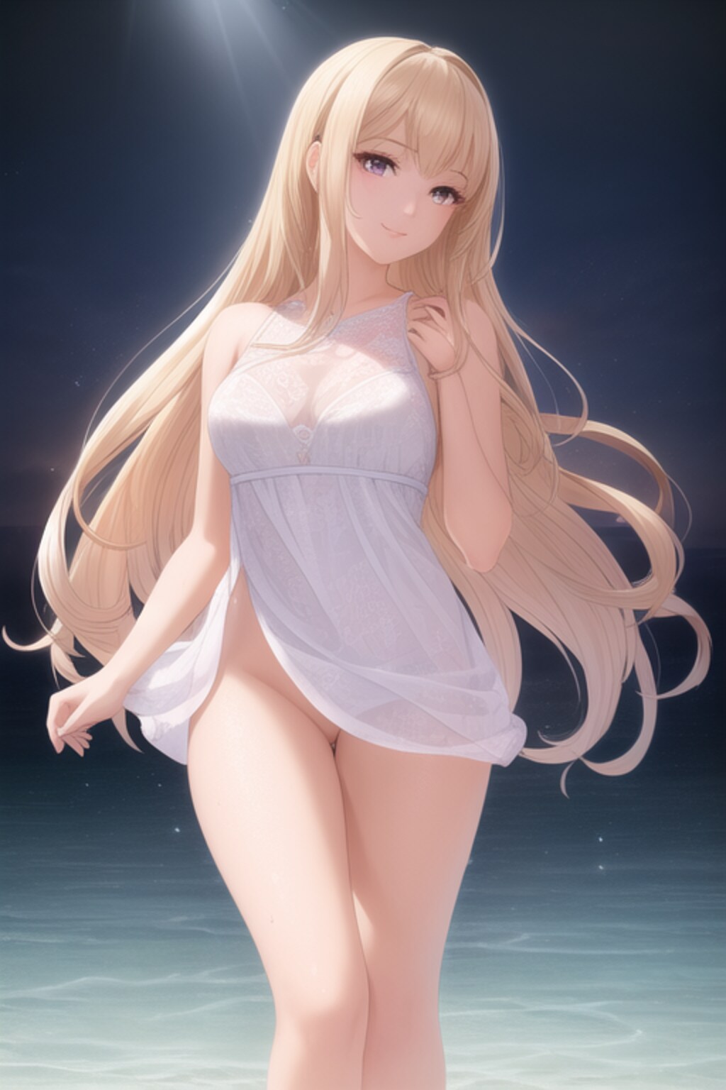 プールで佇む金色の髪の少女