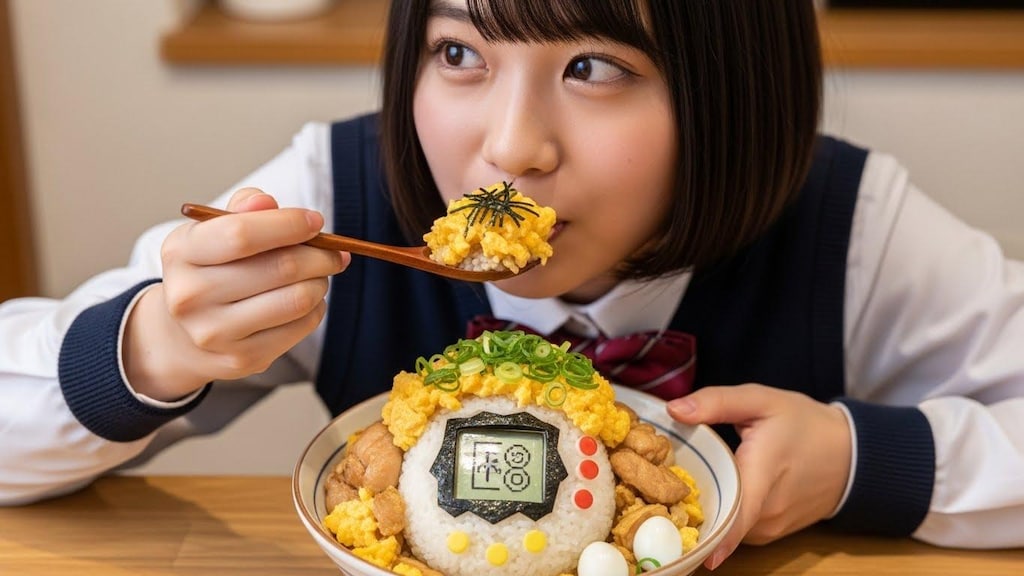 たまごっちの卵とじ丼《食用たまごっち》(動画あり)