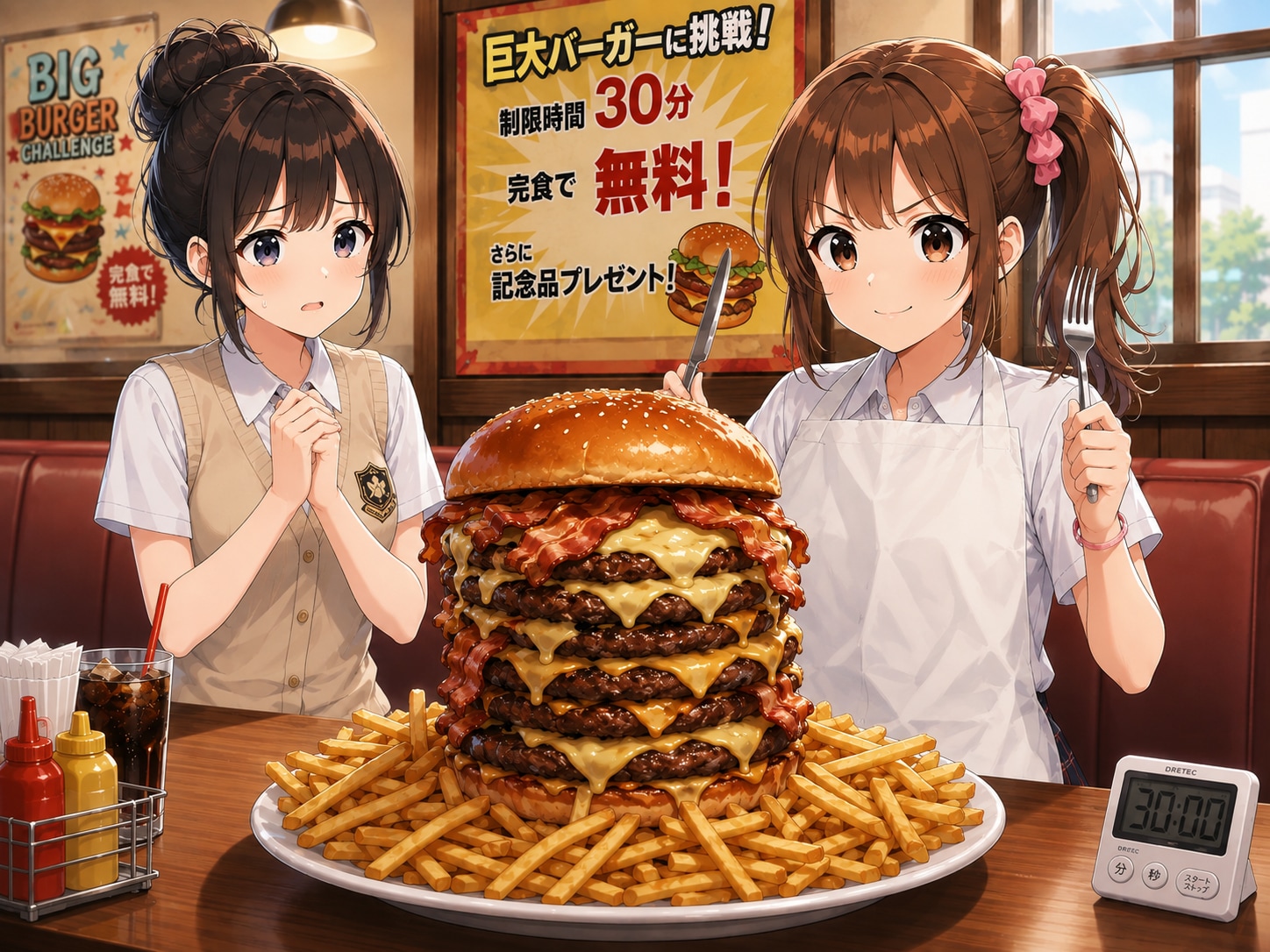 巨大バーガーチャレンジ | の人気AIイラスト・グラビア