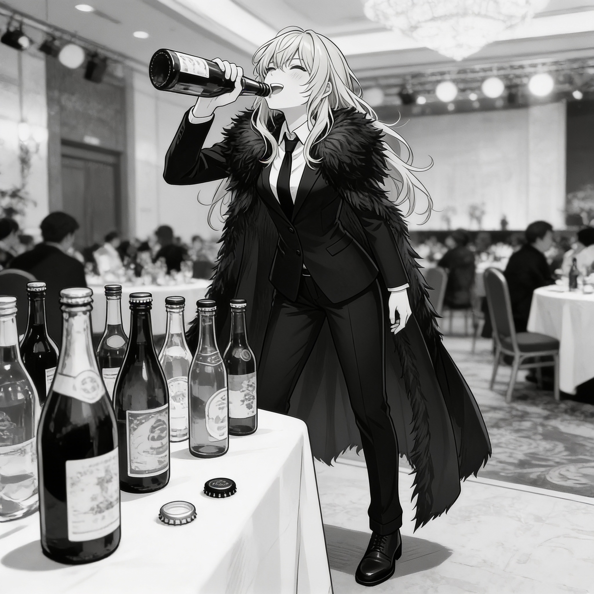 忘年会に参加のエリザベスとツバキさん。そして、バイトのアヒル。 | の人気AIイラスト・グラビア