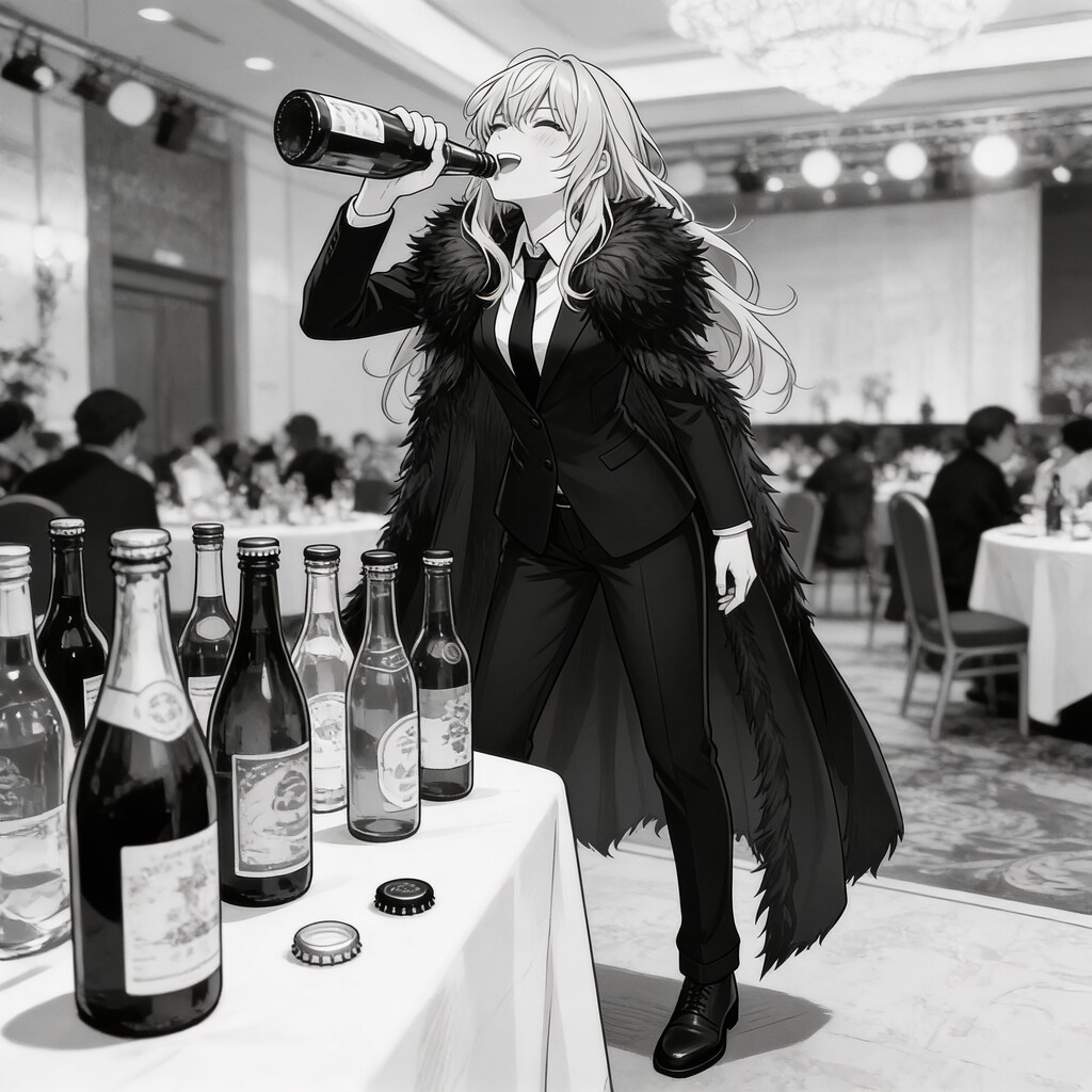 忘年会に参加のエリザベスとツバキさん。そして、バイトのアヒル。