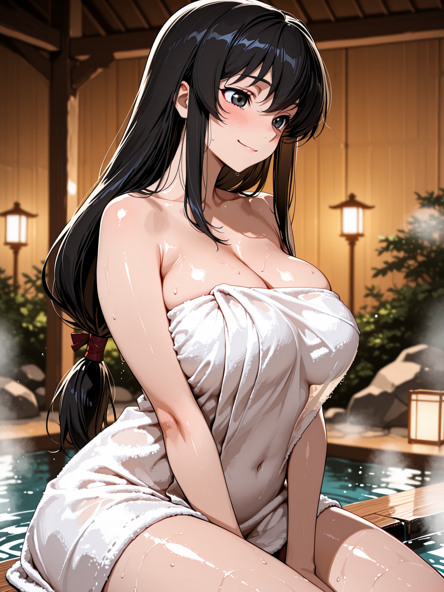温泉に入る美月