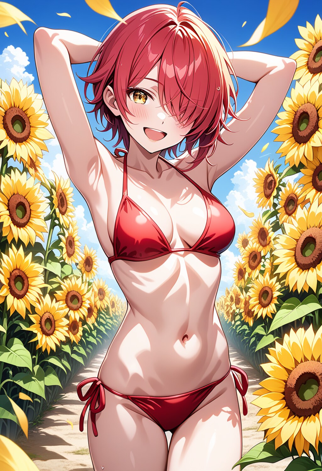 ひまわり畑でグラビア撮影