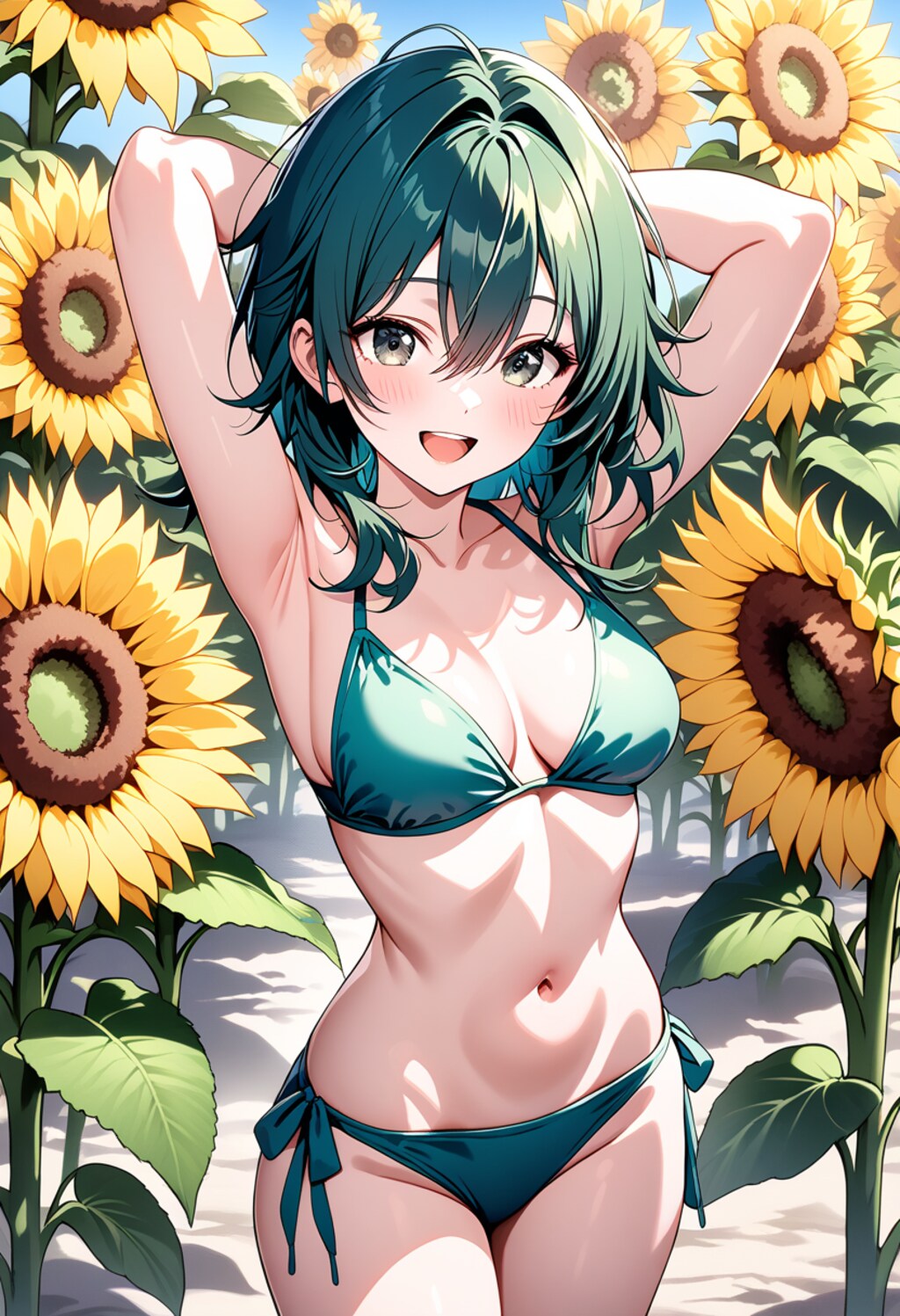 ひまわり畑でグラビア撮影