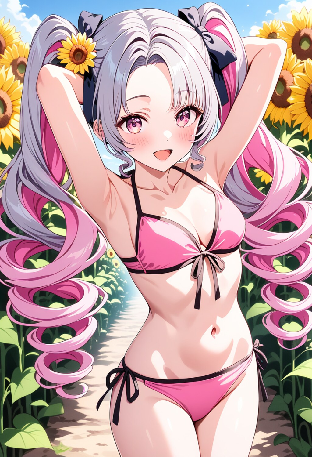 ひまわり畑でグラビア撮影