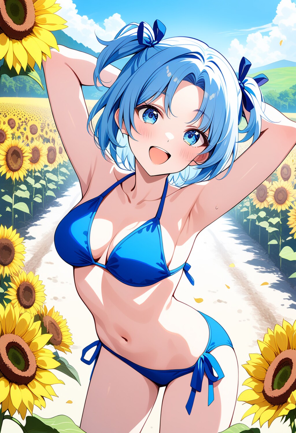 ひまわり畑でグラビア撮影