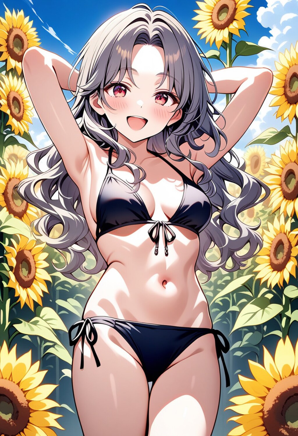 ひまわり畑でグラビア撮影