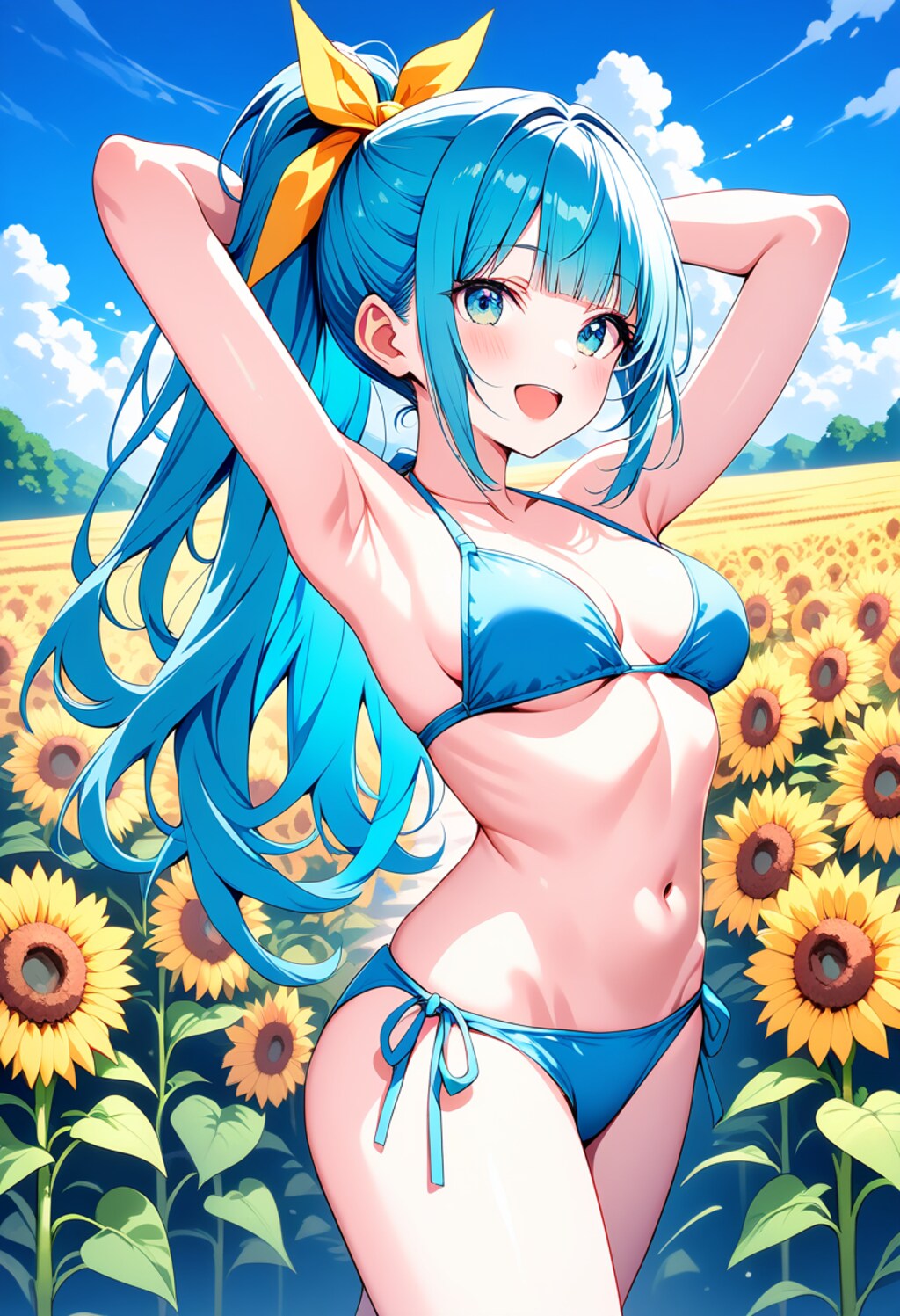 ひまわり畑でグラビア撮影