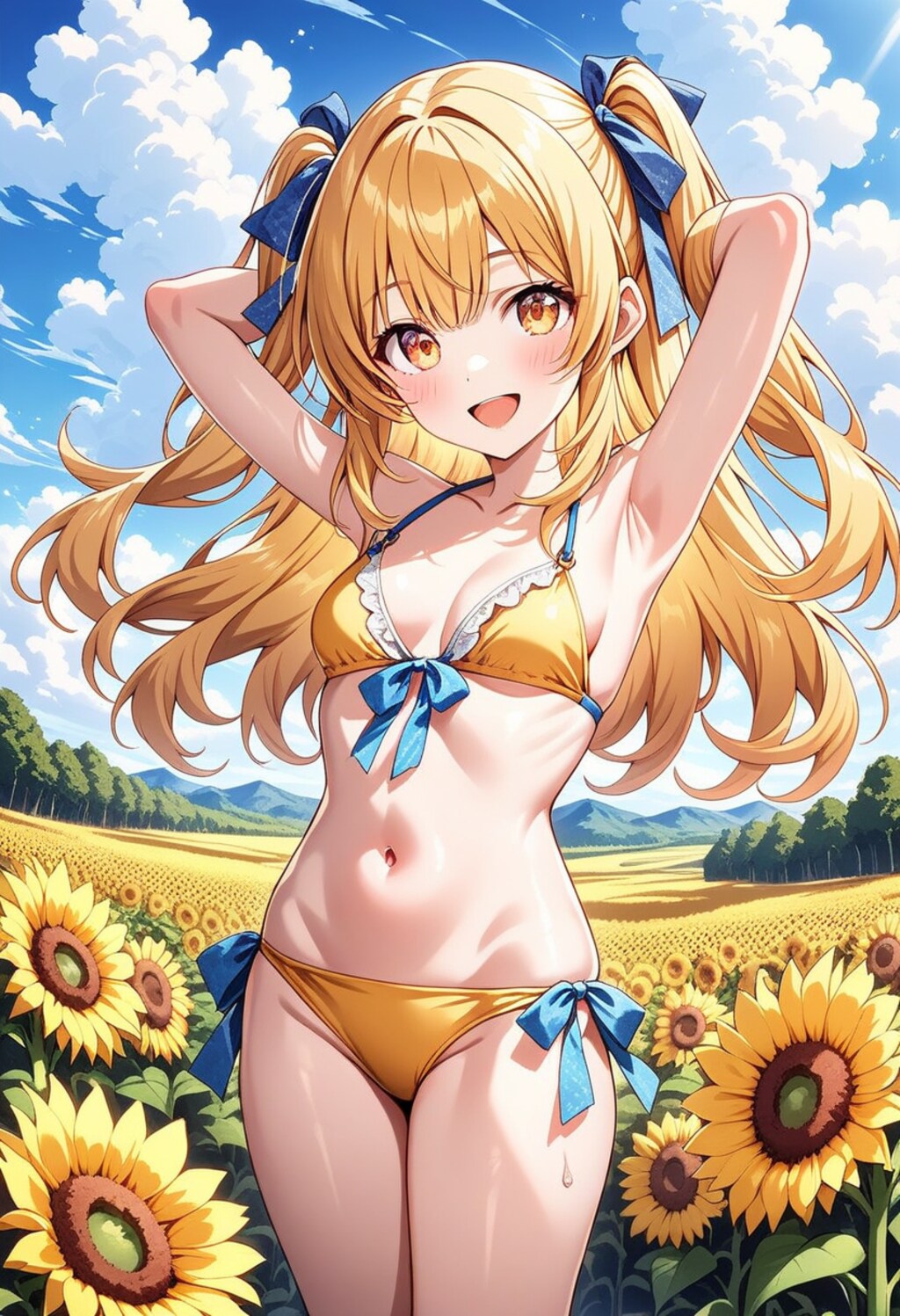 ひまわり畑でグラビア撮影