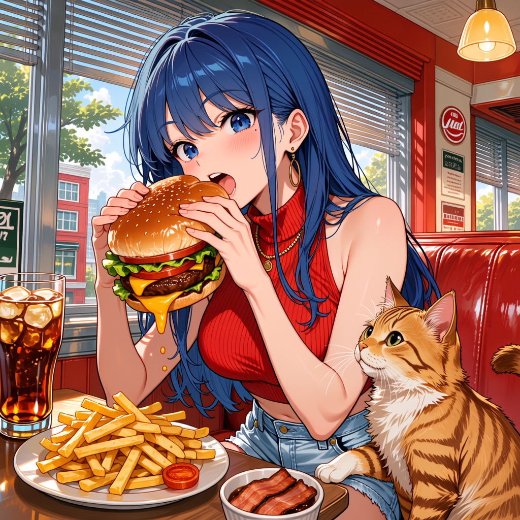 でかすぎっ！あい、巨大バーガーに挑戦です！🍔✨ | の人気AIイラスト・グラビア