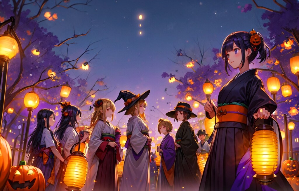 あかりが灯った、ハロウィンの夜（10枚）レトロモダン街シリーズ・その45