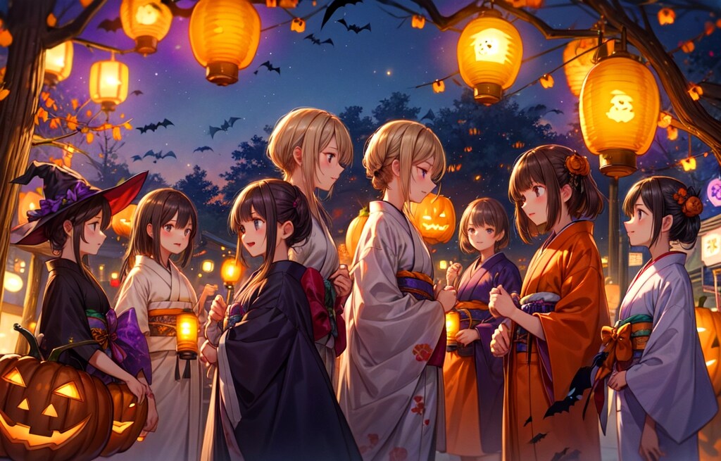 あかりが灯った、ハロウィンの夜（10枚）レトロモダン街シリーズ・その45